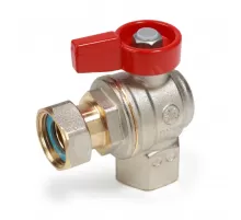 Кран шаровой латунь никель угловой R781 Ду 15 Ру16 ВР/нак. гайка полнопроходной флажок красный Giacomini R781PX013