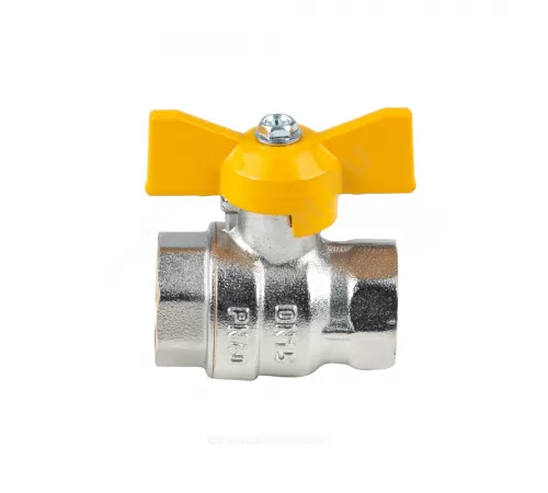 Кран шаровой латунь никель газ Эксперт Ду 25 Ру40 ВР полнопроходной бабочка Dist Н213Б