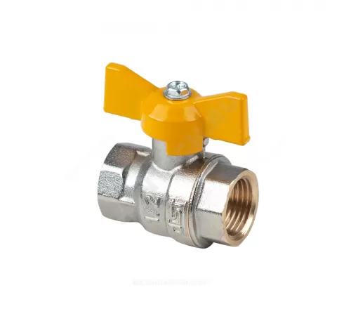 Кран шаровой латунь никель газ Эксперт Ду 25 Ру40 ВР полнопроходной бабочка Dist Н213Б