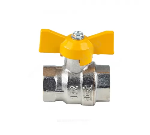 Кран шаровой латунь никель газ Эксперт Ду 25 Ру40 ВР полнопроходной бабочка Dist Н213Б