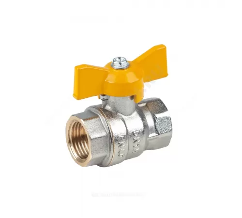 Кран шаровой латунь никель газ Эксперт Ду 25 Ру40 ВР полнопроходной бабочка Dist Н213Б