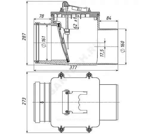 Клапан PP-H обратный канализационный коричневый Дн 160 б/нап в/к Татполимер ТП-85.160