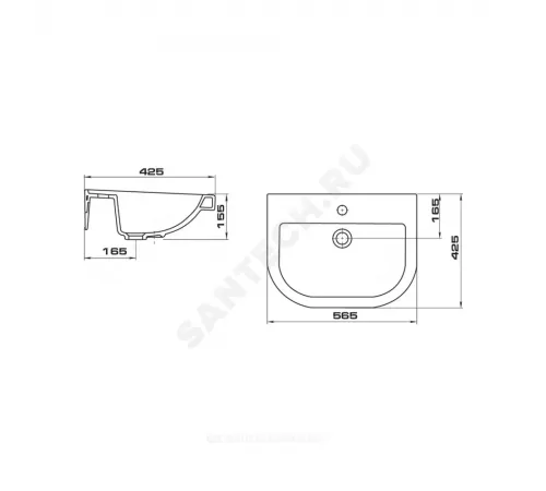Умывальник подвесной PRO 56 1 отверстие под смеситель по центру белый Santeri 1.3115.5.S00.10B.0