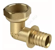 Угольник для PE-X/PE-RT труб аксиальный латунь Дн 16х1/2"х90гр с накидной гайкой RTP (РосТурПласт) 28395