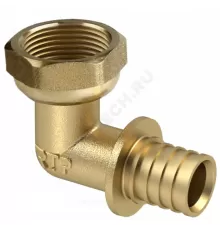 Угольник для PE-X/PE-RT труб аксиальный латунь Дн 25х1"х90гр с накидной гайкой RTP (РосТурПласт) 29307