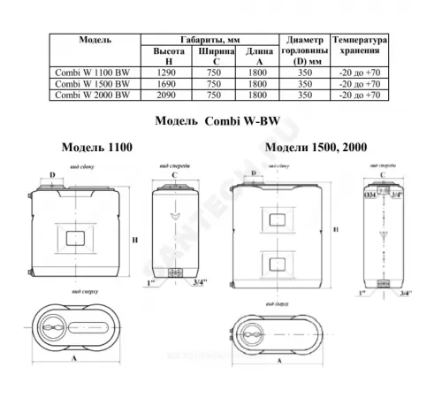 Ёмкость для воды Combi W-2000 BW с поплавком 2000 л сине-белая Акватек 0-16-2565