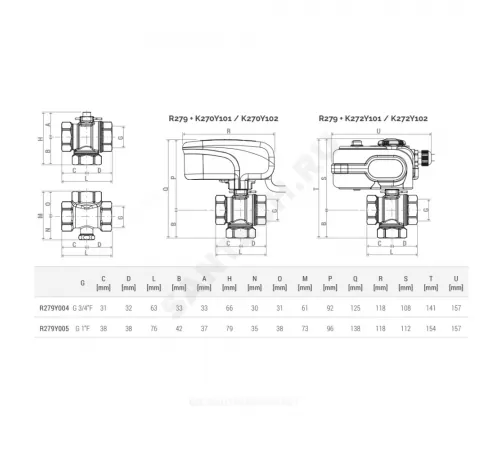 Клапан регулирующий латунь R279 Ду 20 ВР G3/4" с отсечным клапаном Giacomini R279Y004