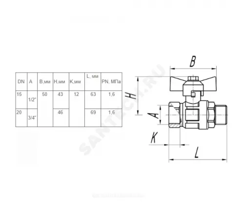Кран шаровой латунь никель Крепыш 331 аналог 11б27п1 Ду 20 Ру16 ВР/НР полнопроходной бабочка красная ГАЛЛОП 103244