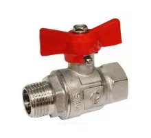 Кран шаровой латунь никель Крепыш 331 аналог 11б27п1 Ду 20 Ру16 ВР/НР полнопроходной бабочка красная ГАЛЛОП 103244