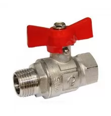 Кран шаровой латунь никель Крепыш 331 аналог 11б27п1 Ду 20 Ру16 ВР/НР полнопроходной бабочка красная ГАЛЛОП 103244