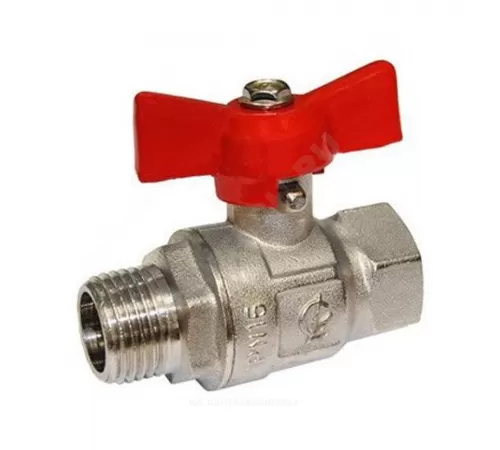 Кран шаровой латунь никель Крепыш 331 аналог 11б27п1 Ду 20 Ру16 ВР/НР полнопроходной бабочка красная ГАЛЛОП 103244