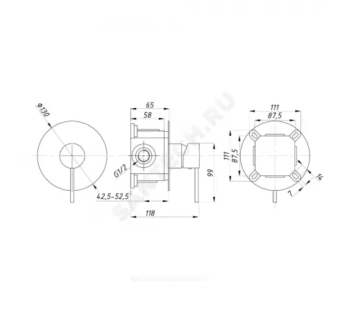 Смеситель встраиваемый для душа одноручный STANDART ПСМ-ST-01 Профсан PSM-ST-01
