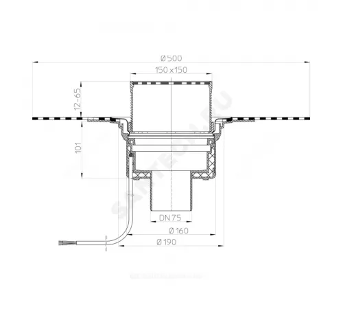 Воронка кровельная HL62.1BH с вертикальным выпуском PP Дн 75 с трапом, электрообогревом, теплоизоляцией, гидроизоляционным полимербитумным полотном 500мм HL HL62.1BH/7