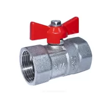 Кран шаровой латунь никель ПРАКТИК 130 Ду 20 Ру16 ВР бабочка красная ГАЛЛОП 101001