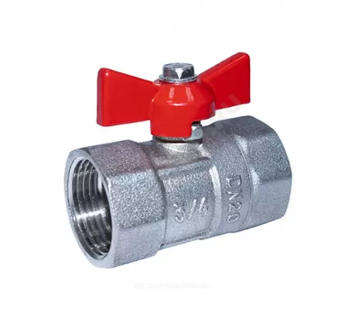 Кран шаровой латунь никель ПРАКТИК 130 Ду 20 Ру16 ВР бабочка красная ГАЛЛОП 101001