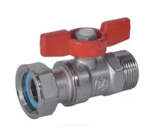 Кран шаровой латунь хром R254P Ду 20 Ру42 НР/нак. гайка бабочка красная с накидной гайкой для счетчиков Giacomini R254PX004