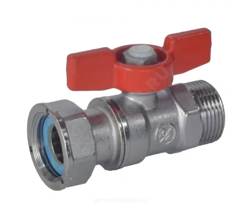 Кран шаровой латунь хром R254P Ду 20 Ру42 НР/нак. гайка бабочка красная с накидной гайкой для счетчиков Giacomini R254PX004