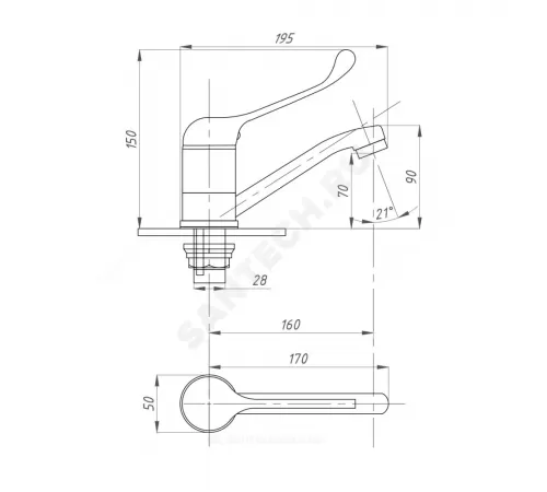 Смеситель для кухонной мойки хирургический локтевой одноручный ПЛЮС ПСМ-215-КТ/055 Профсан PSM-215-055