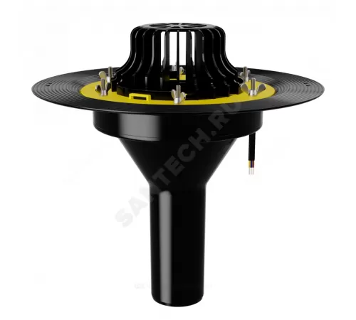 Воронка кровельная VMOPro с вертикальным выпуском PP Дн 75 с листвоуловителем, увеличенным металлическим фланцем, закладным элементом в корпусе, электрообогревом Fachmann 01.176