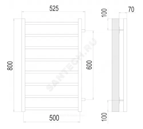 Полотенцесушитель водяной нерж сталь Лесенка (1/2") НР 500х800мм 8П боковое подключение Вега Терминус 4670078530011