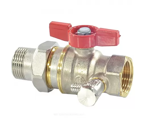 Кран шаровой DADO латунь со спускником R919S никель Ду 15 Ру42 ВР/"американка" 1/2" бабочка красная полнопроходной переходной со спускником Giacomini R919SX003