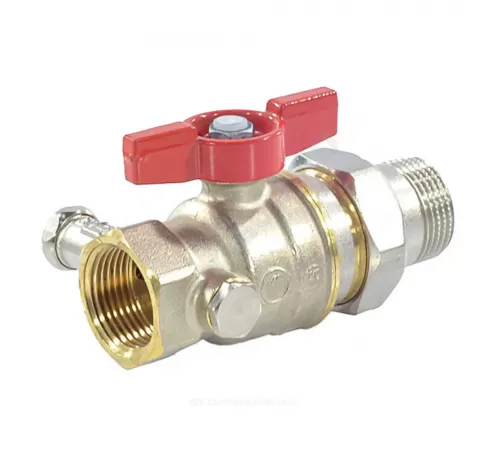 Кран шаровой DADO латунь со спускником R919S никель Ду 15 Ру42 ВР/"американка" 1/2" бабочка красная полнопроходной переходной со спускником Giacomini R919SX003