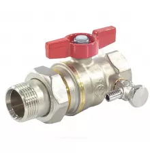 Кран шаровой DADO латунь со спускником R919S никель Ду 15 Ру42 ВР/"американка" 1/2" бабочка красная полнопроходной переходной со спускником Giacomini R919SX003