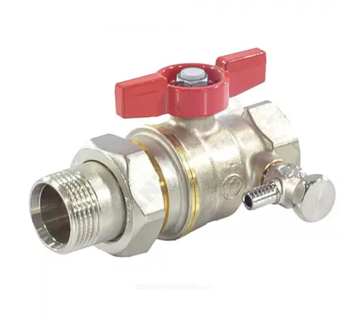 Кран шаровой DADO латунь со спускником R919S никель Ду 15 Ру42 ВР/"американка" 1/2" бабочка красная полнопроходной переходной со спускником Giacomini R919SX003