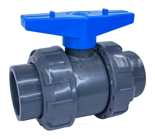 Кран ПВХ шаровой Дн 90 Ру16 напорный под клеевое соединение (уплотнение TPV, остальное EPDM) с муфтовым окончанием Aquaviva AQVBVD090