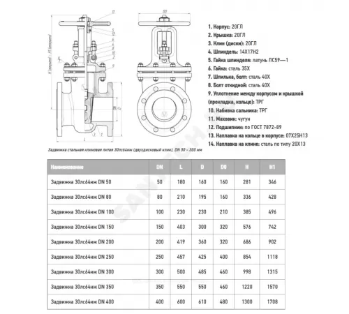 Задвижка клиновая сталь газ 30лс64нжХЛ Ду 150 Ру25 фл МЗТА