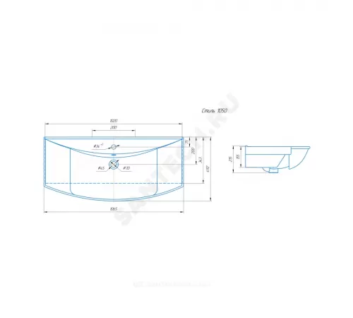 Умывальник мебельный Стиль 105 1 отверстие под смеситель по центру белый Kirovit (Кировская керамика)