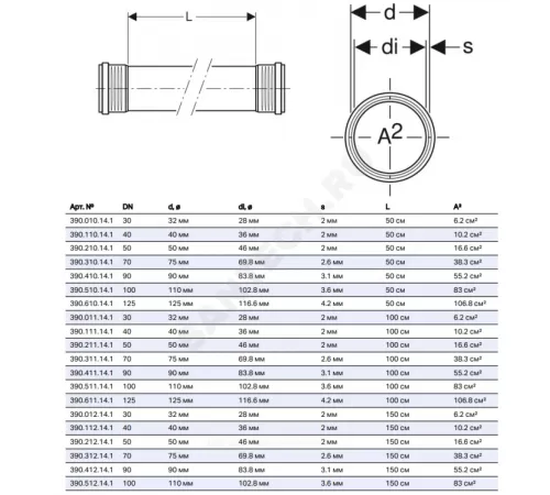 Труба PP-MD двухраструбная бесшумная Silent-PP Дн 90х3,1 L=0,5м в/к Geberit 390.410.14.1