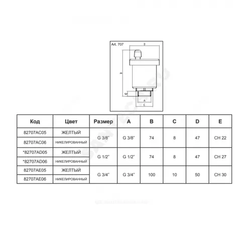 Воздухоотводчик автоматический латунь 707 Ду 15 Ру10 G1/2" НР прямой с запорным клапаном Icma 82.707.AD.05.710