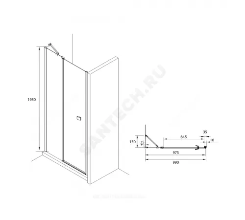 Дверь душевая Capital 1000х1950мм прозрачное стекло профиль черный Roca M4610016M