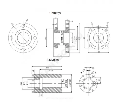 Фланец переходной ISO F14 вал 32 шпонка 10 х ОСТ Б Benarmo