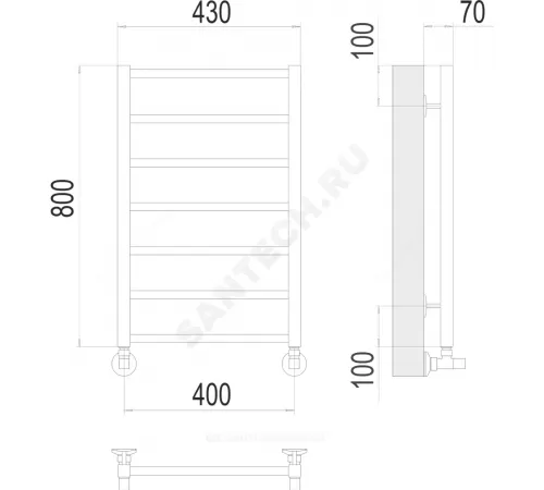 Полотенцесушитель водяной нерж сталь Лесенка (1/2") ВР 400х800мм 7П нижнее подключение Контур Терминус 4670078529640