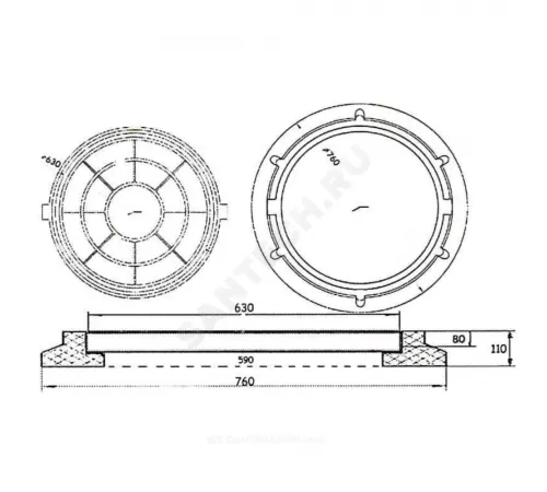 Люк полимер (тяжелый) серый/черный круглый 760х630 h=110мм 250кН Сантехкомплект