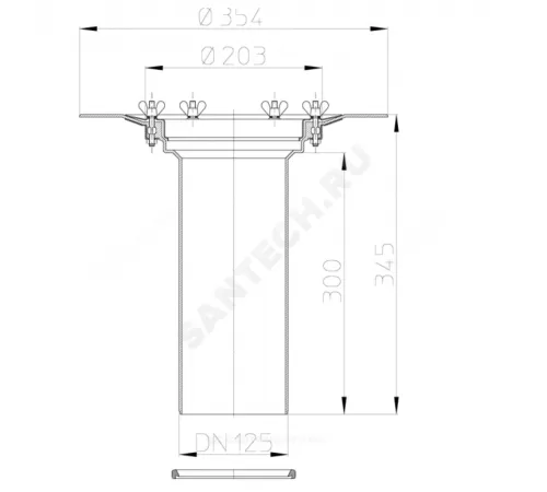 Элемент надставной Дн 125 с обжимным фланцем из нержавеющей стали и уплотнительным резиновым кольцом HL HL65