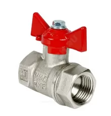 Кран шаровой латунь никель 11Б27фт1М Ду 15 Ру40 ВР бабочка красная VALFEX VF.217.NB1.012.N/P59