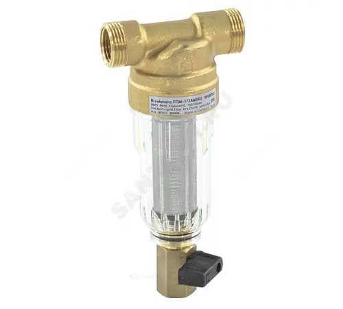 Фильтр сетчатый T-образный латунь Ду 15 Ру16 Тмакс=40 oC G1/2" НР FF06 с краном Honeywell-Braukmann FF06-1/2"AA