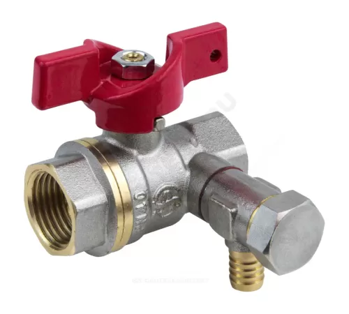 Кран шаровой латунь со спускником 1013 Euro никель Ду 15 Ру40 ВР 1/2" бабочка красная полнопроходной Aquasfera 1013-01
