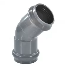 Отвод НПВХ SDR26 Дн 110х45гр Ру10 серый напорный двухраструбный под соединение с уплотнительным кольцом в/к Aquaviva AQV103110