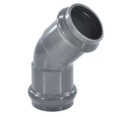 Отвод НПВХ SDR26 Дн 110х45гр Ру10 серый напорный двухраструбный под соединение с уплотнительным кольцом в/к Aquaviva AQV103110