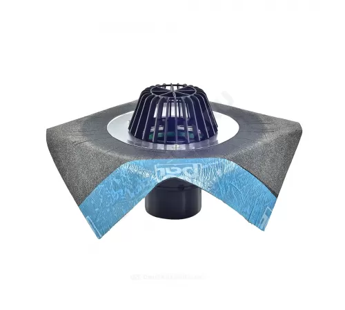 Воронка кровельная HL62H с вертикальным выпуском PP Дн 110 с листвоуловителем, теплоизоляцией, гидроизоляционным полимербитумным полотном 500мм HL HL62H/1