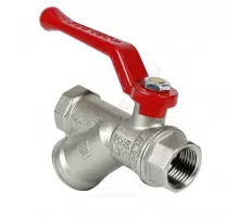 Кран-фильтр шаровой латунь никель 11Б27фт1М Ду 15 Ру25 ВР полнопроходной рычаг красный VALFEX VF.292.NR1.012.PREMIUM
