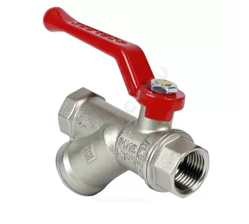 Кран-фильтр шаровой латунь никель 11Б27фт1М Ду 15 Ру25 ВР полнопроходной рычаг красный VALFEX VF.292.NR1.012.PREMIUM