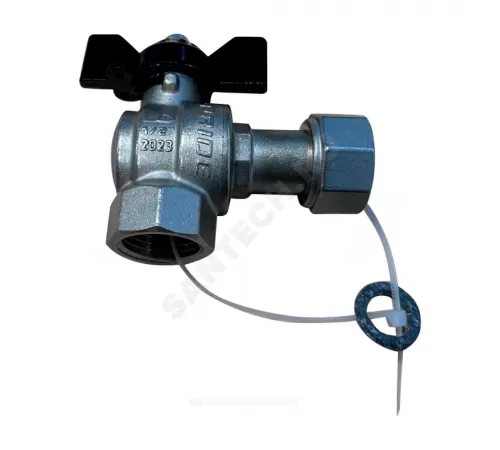 Кран шаровой латунь никель угловой Pride Ду 15 Ру40 ВР/нак. гайка бабочка черный LD 47.246.15