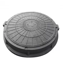 Люк полимер (средний) черный круглый 750х630 h=115мм m=46кг 60кН с двумя крышками ПП-630 ГТС ТехПласт