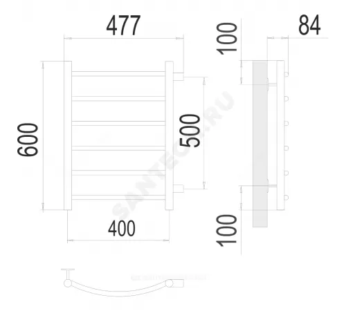 Полотенцесушитель водяной нерж сталь Лесенка (1") НР 400х600мм 6П боковое подключение Классик Терминус 4670078530196
