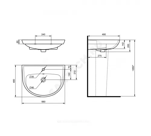 Умывальник подвесной Прайм 65 1 отверстие под смеситель по центру с переливом белый Santeri 1.3117.6.S00.11B.0